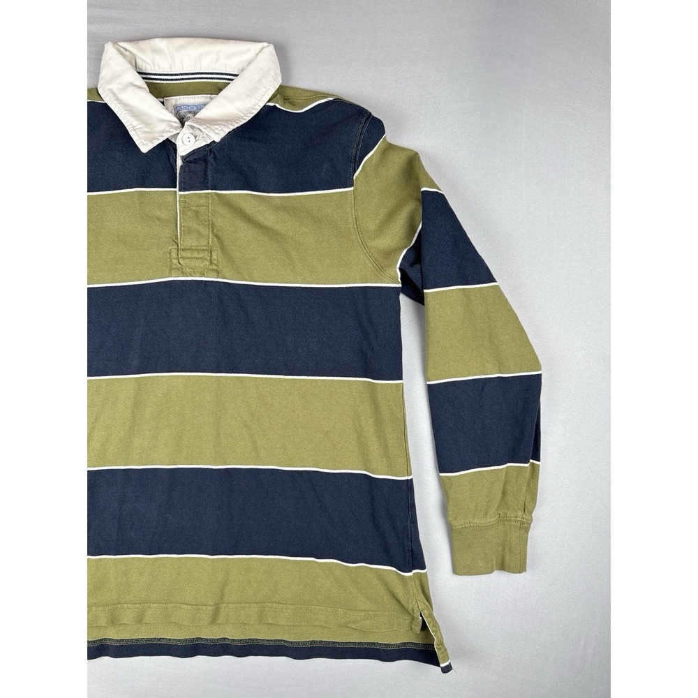 Lands' End Rugby Shirt Mens Large Green Blue Striped Long Sleeve Cotton - Picture 6 of 16